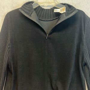 Vintage TALBOTS Stretch Sweater Top Women's Size 10 Black Faux Suede Wool Blend